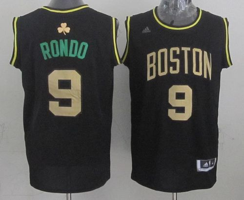 Jerseys Factory Cheap Celtics #9 Rajon Rondo Black(Gold NO.) Sti