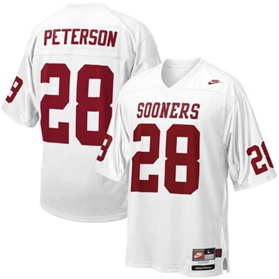Jerseys Factory Cheap Sooners #28 Adrian Peterson White Embroide