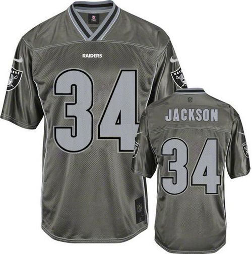Jerseys Factory Cheap Nike Raiders #34 Bo Jackson Grey Men's Sti