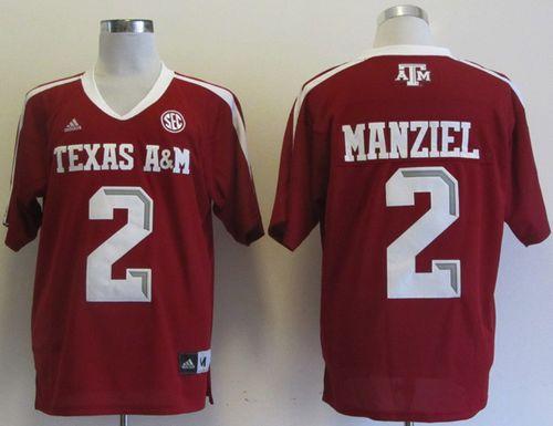 Jerseys Factory Cheap Aggies #2 Johnny Manziel Red SEC Patch Emb