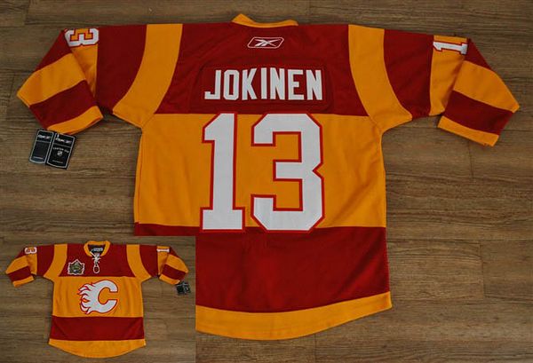 Jerseys Factory Cheap Flames #13 Olli Jokinen Embroidered Red/Or