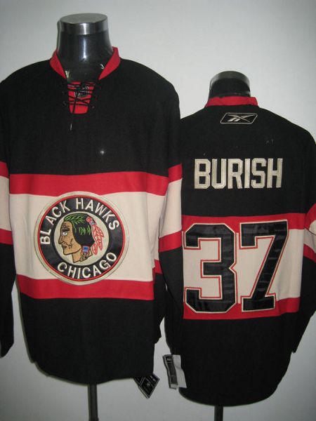 Jerseys Factory Cheap Blackhawks #37 Adam Burish Embroidered Bla