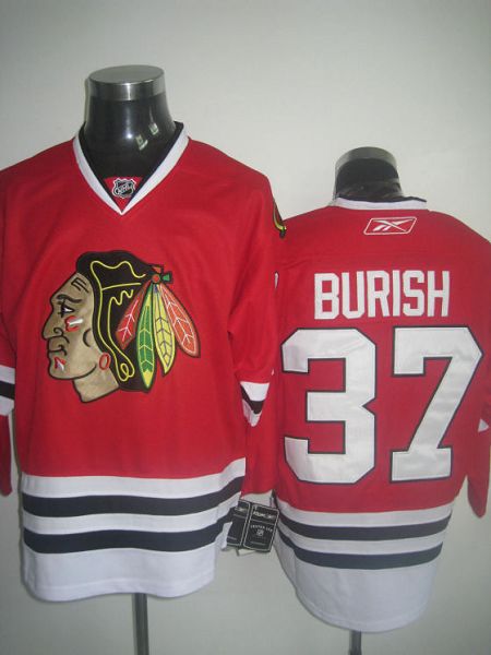 Jerseys Factory Cheap Blackhawks #37 Adam Burish Embroidered Red