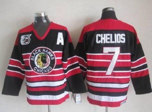 Jerseys Factory Cheap Blackhawks #7 Chris Chelios Red/Black 75TH
