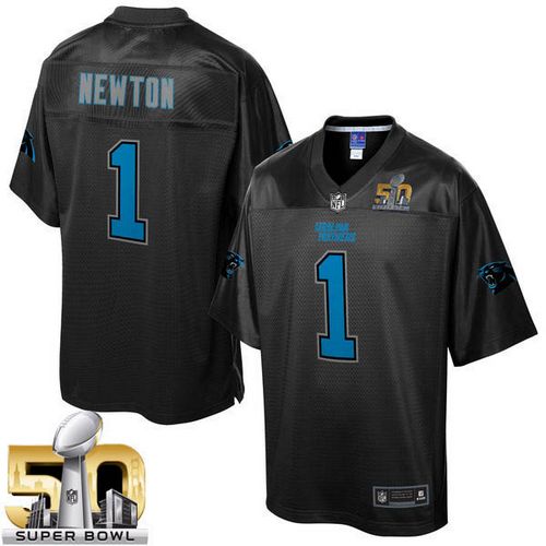 Jerseys Factory Cheap Nike Panthers #1 Cam Newton Black Super Bo