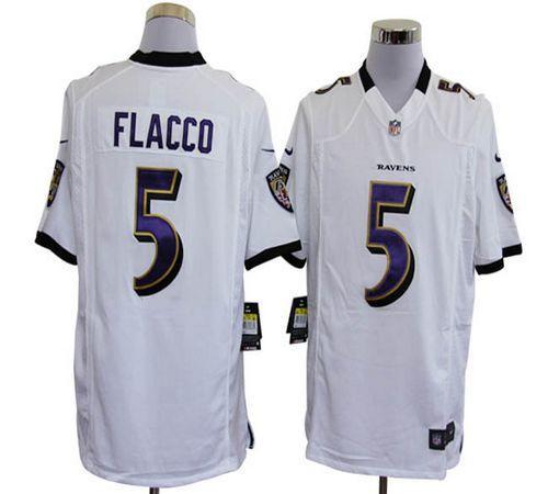 Jerseys Factory Cheap Nike Ravens #5 Joe Flacco White Men's Stit