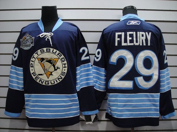 Jerseys Factory Cheap Penguins #29 Andre Fleury Embroidered Dark