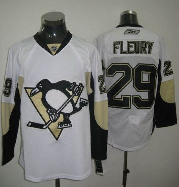Jerseys Factory Cheap Penguins #29 Andre Fleury Embroidered Whit