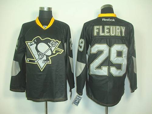 Jerseys Factory Cheap Penguins #29 Andre Fleury Black Ice Embroi