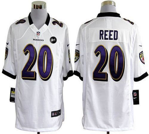 Jerseys Factory Cheap Nike Ravens #20 Ed Reed White With Art Pat
