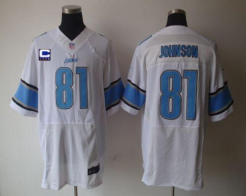 Jerseys Factory Cheap Nike Lions #81 Calvin Johnson White With C