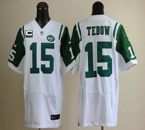 Jerseys Factory Cheap Nike Jets #15 Tim Tebow White With C Patch