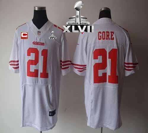 Jerseys Factory Cheap Nike 49ers #21 Frank Gore White With C Pat